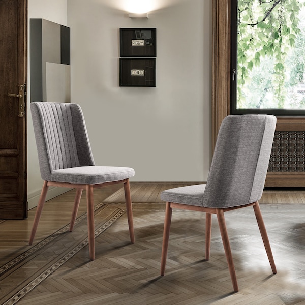 Armen Living Wade Mid-Century Dining Chair in Walnut Finish and Gray Fabric - Set of 2 - LCWDSIGR