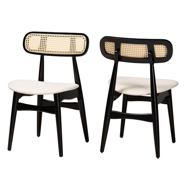 Baxton Studio Tarana Mid-Century Modern Cream Fabric and Black Finished Wood 2-Piece Dining Chair Set, PR - 234-2PC-13297-ZORO