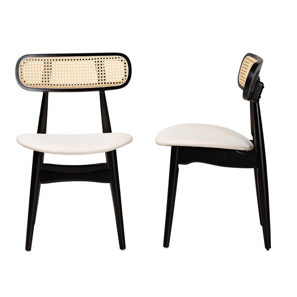 Baxton Studio Tarana Mid-Century Modern Cream Fabric and Black Finished Wood 2-Piece Dining Chair Set, PR - 234-2PC-13297-ZORO