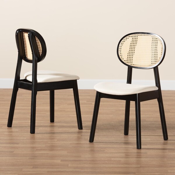 Baxton Studio Tarana Mid-Century Modern Cream Fabric and Black Finished Wood 2-Piece Dining Chair Set, PR - 234-2PC-13297-ZORO