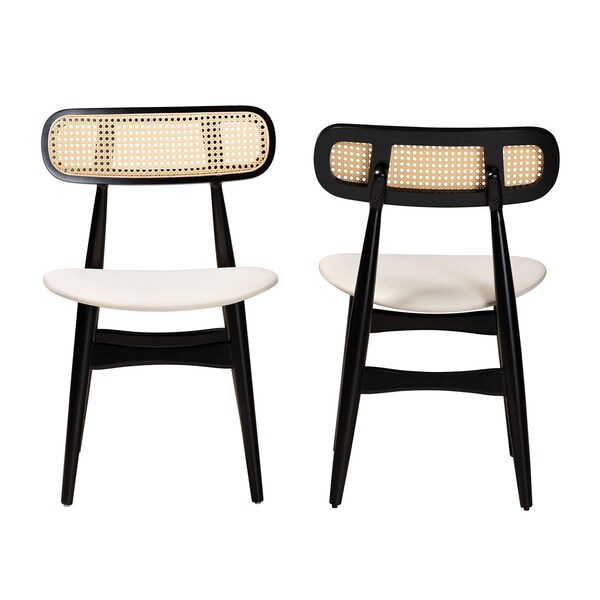 Baxton Studio Tarana Mid-Century Modern Cream Fabric and Black Finished Wood 2-Piece Dining Chair Set, PR - 234-2PC-13297-ZORO