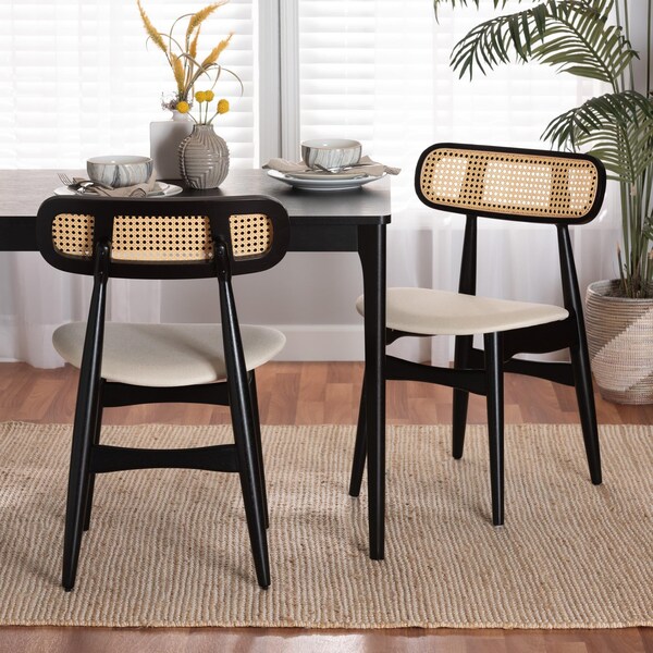 Baxton Studio Tarana Mid-Century Modern Cream Fabric and Black Finished Wood 2-Piece Dining Chair Set, PR - 234-2PC-13297-ZORO