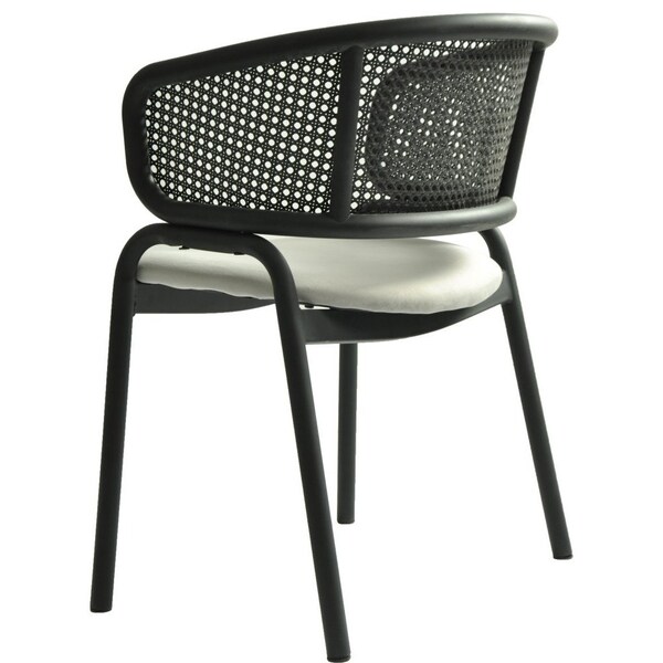 Leisuremod Ervilla Dining Armchair in Black Steel Frame with Black Wicker Back and Grey Seat - ECBL-20BL-GR