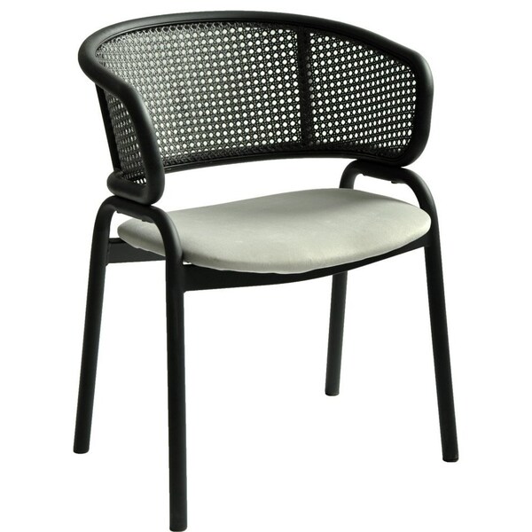 Leisuremod Ervilla Dining Armchair in Black Steel Frame with Black Wicker Back and Grey Seat - ECBL-20BL-GR