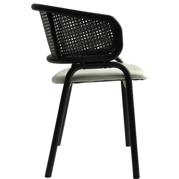 Leisuremod Ervilla Dining Armchair in Black Steel Frame with Black Wicker Back and Grey Seat - ECBL-20BL-GR