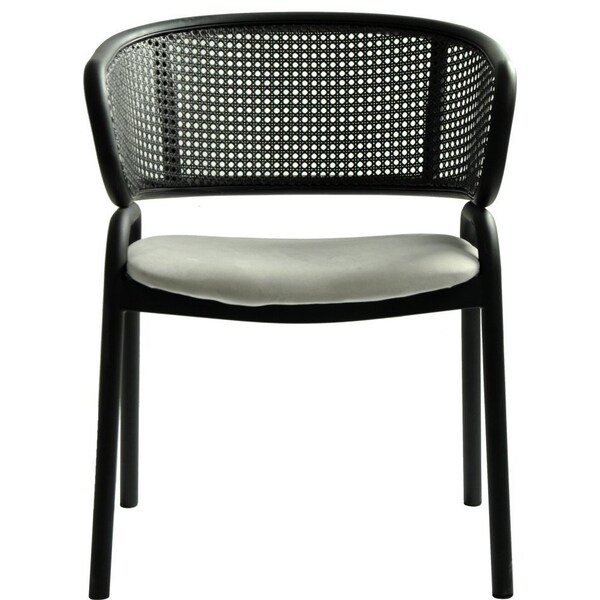 Leisuremod Ervilla Dining Armchair in Black Steel Frame with Black Wicker Back and Grey Seat - ECBL-20BL-GR