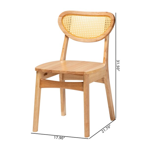 Baxton Studio Nenet Mid-Century Modern Oak Brown Finished Wood and Rattan 2-Piece Dining Chair Set, PR - 239-2PC-13412-ZORO
