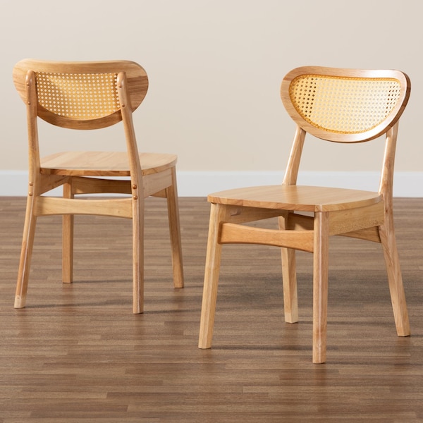 Baxton Studio Nenet Mid-Century Modern Oak Brown Finished Wood and Rattan 2-Piece Dining Chair Set, PR - 239-2PC-13412-ZORO