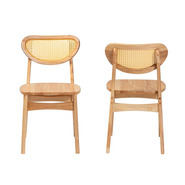 Baxton Studio Nenet Mid-Century Modern Oak Brown Finished Wood and Rattan 2-Piece Dining Chair Set, PR - 239-2PC-13412-ZORO