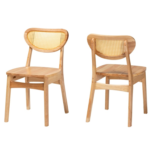 Baxton Studio Nenet Mid-Century Modern Oak Brown Finished Wood and Rattan 2-Piece Dining Chair Set, PR - 239-2PC-13412-ZORO