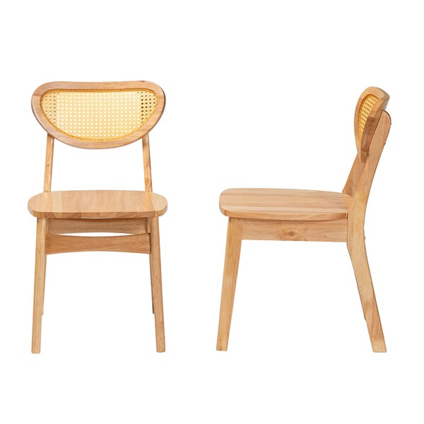 Baxton Studio Nenet Mid-Century Modern Oak Brown Finished Wood and Rattan 2-Piece Dining Chair Set, PR - 239-2PC-13412-ZORO