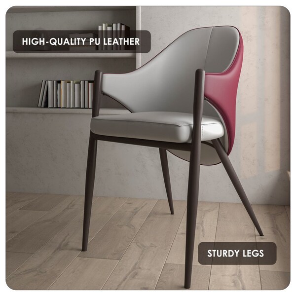 Leisuremod Sante Modern Leather Dining Arm Chair with Iron Legs in White/Bordouex, 2PK - SC53WB2