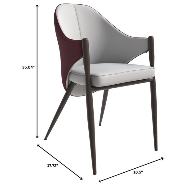 Leisuremod Sante Modern Leather Dining Arm Chair with Iron Legs in White/Bordouex, 2PK - SC53WB2