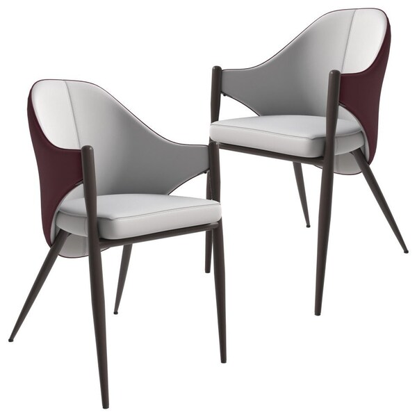 Leisuremod Sante Modern Leather Dining Arm Chair with Iron Legs in White/Bordouex, 2PK - SC53WB2