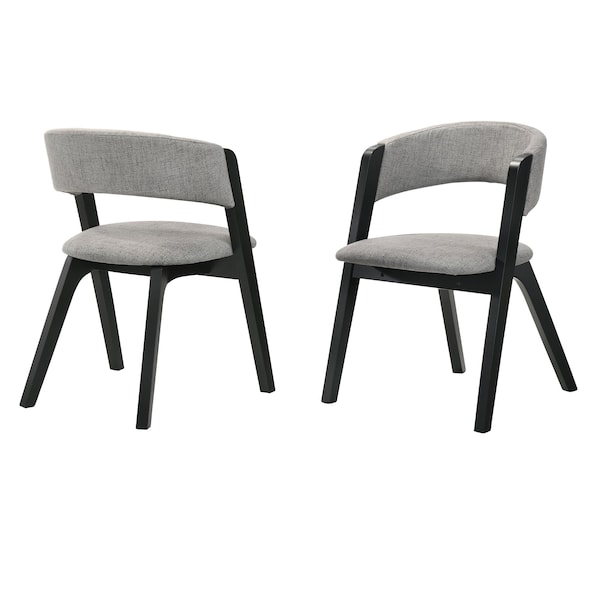Armen Living Rowan Gray Upholstered Dining Chairs in Black Finish - Set of 2 - LCRWSIGRBL