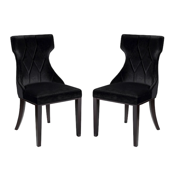 Manhattan Comfort Reine Velvet Dining Chair (Set of Two) in Black and Walnut - DC007-BK
