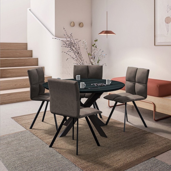 Leisuremod Wesley Modern Leather Dining Chair With Metal Legs, Grey, 2PK - WC18GR2