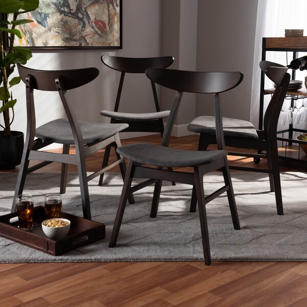 Baxton Studio Britte Dark Grey Upholstered Dark Oak Wood 4-Piece Dining Chair Set - 161-10467