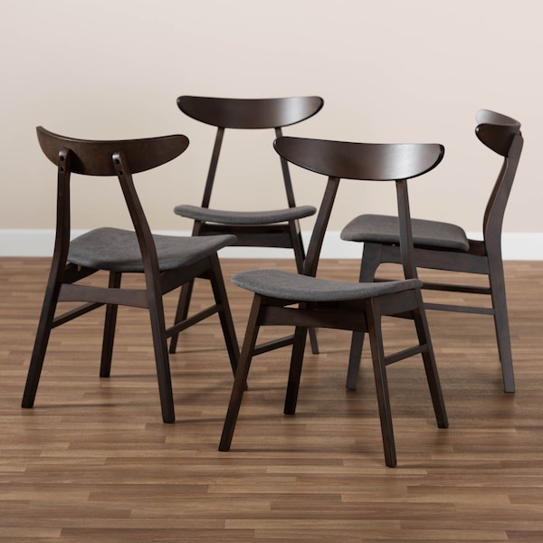 Baxton Studio Britte Dark Grey Upholstered Dark Oak Wood 4-Piece Dining Chair Set - 161-10467