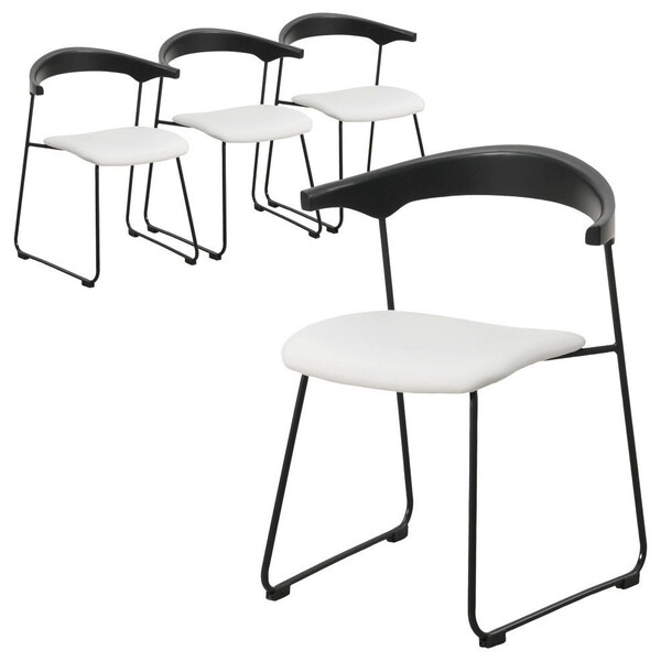 Leisuremod Lyra Collection Modern Chair in Black back and White Seat, 4PK - LCBL-41OW4
