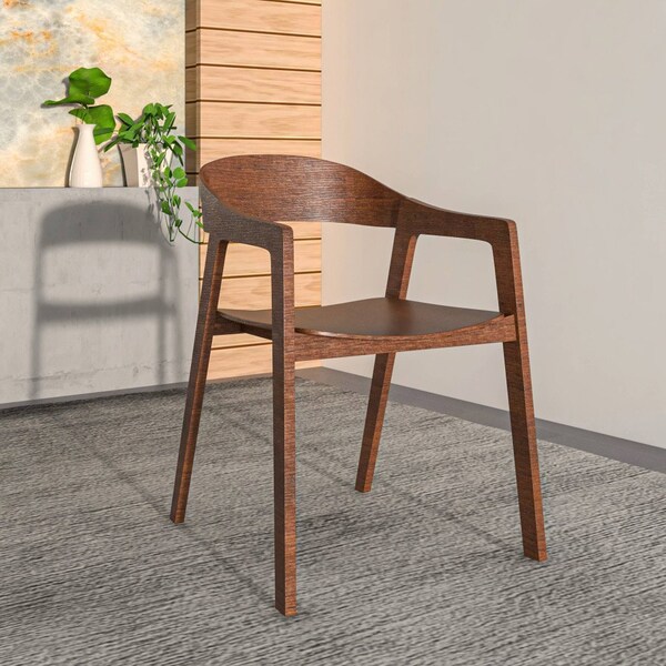 Leisuremod Rivo Collection Elegant Dining Chair in Dark Walnut Color Wood, 2PK - RC20DRW2