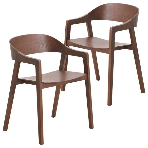 Leisuremod Rivo Collection Elegant Dining Chair in Dark Walnut Color Wood, 2PK - RC20DRW2