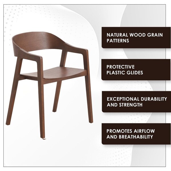 Leisuremod Rivo Collection Elegant Dining Chair in Dark Walnut Color Wood, 2PK - RC20DRW2