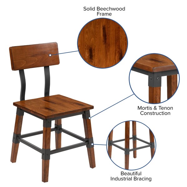 Flash Furniture Rustic Antique Walnut Industrial Wood Dining Chair, PK2 - 2-XU-DG-W0236-GG