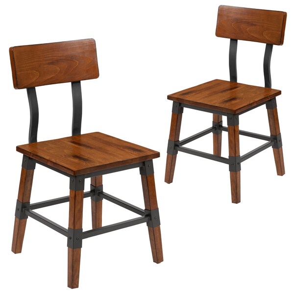 Flash Furniture Rustic Antique Walnut Industrial Wood Dining Chair, PK2 - 2-XU-DG-W0236-GG