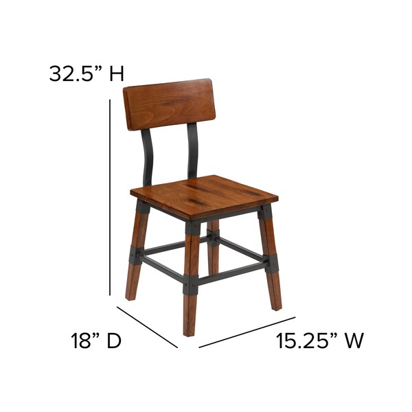 Flash Furniture Rustic Antique Walnut Industrial Wood Dining Chair, PK2 - 2-XU-DG-W0236-GG