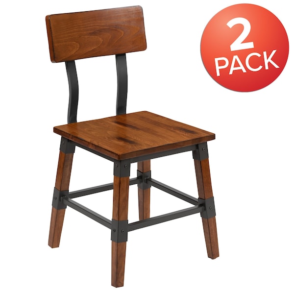 Flash Furniture Rustic Antique Walnut Industrial Wood Dining Chair, PK2 - 2-XU-DG-W0236-GG
