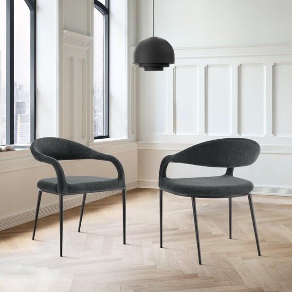 Armen Living Morgan Upholstered Dining Chair with Matte Black Iron and Charcoal Fabric - Set of 2 - LCMOSIBLKCH