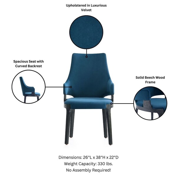 Manhattan Comfort Kara Dining Arm Chair in Blue- Set of 2 - 2-DC057AR-BL