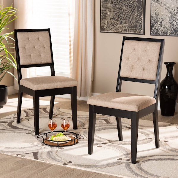 Baxton Studio Gideon ModernSand Fabric Upholstered and Dark Brown Finished Wood Dining Chair Set(2PC) PR - 195-2PC-12144-ZORO