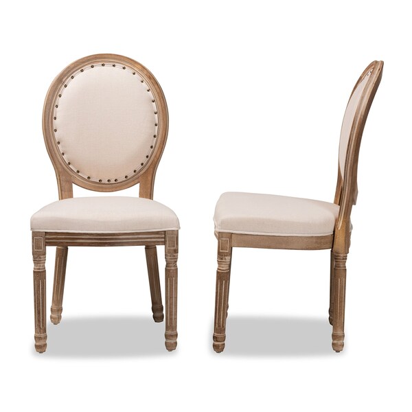 Baxton Studio Louis Traditional Beige Fabric Upholstered and Antique Brown Finished Wood Dining Chair Set(2PC) PR - 200-2PC-12333-ZORO