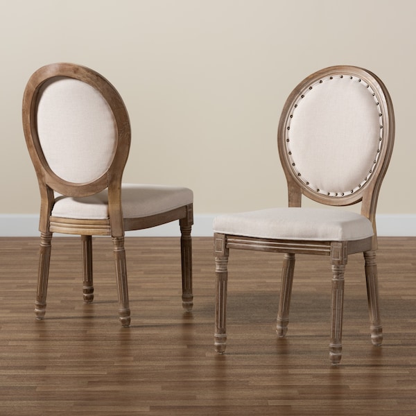 Baxton Studio Louis Traditional Beige Fabric Upholstered and Antique Brown Finished Wood Dining Chair Set(2PC) PR - 200-2PC-12333-ZORO