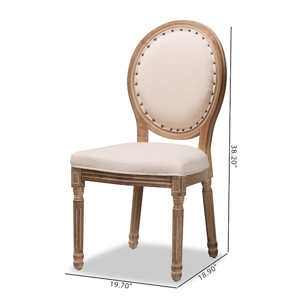 Baxton Studio Louis Traditional Beige Fabric Upholstered and Antique Brown Finished Wood Dining Chair Set(2PC) PR - 200-2PC-12333-ZORO