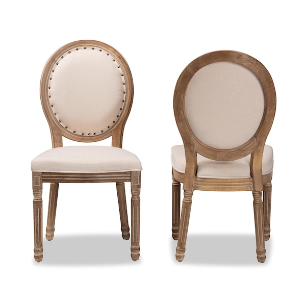 Baxton Studio Louis Traditional Beige Fabric Upholstered and Antique Brown Finished Wood Dining Chair Set(2PC) PR - 200-2PC-12333-ZORO