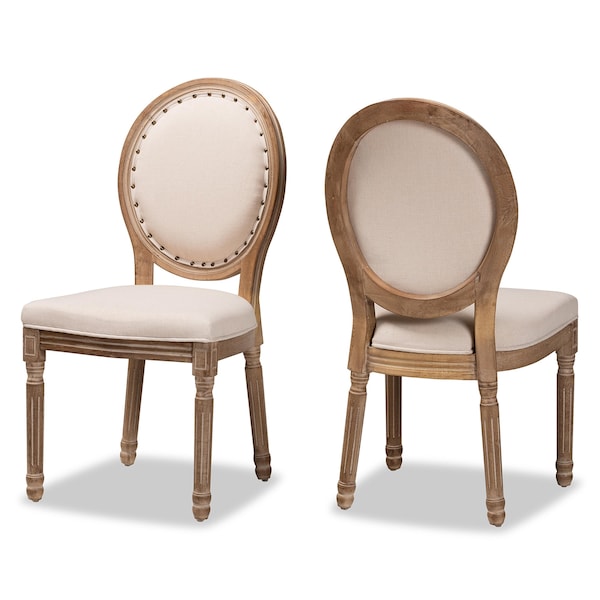 Baxton Studio Louis Traditional Beige Fabric Upholstered and Antique Brown Finished Wood Dining Chair Set(2PC) PR - 200-2PC-12333-ZORO