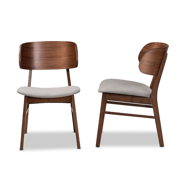 Baxton Studio Alston Mid-Century Grey Fabric Upholstered and Walnut Brown Finished Wood Dining Chair Set(2PC) PR - 191-2PC-11707-ZORO