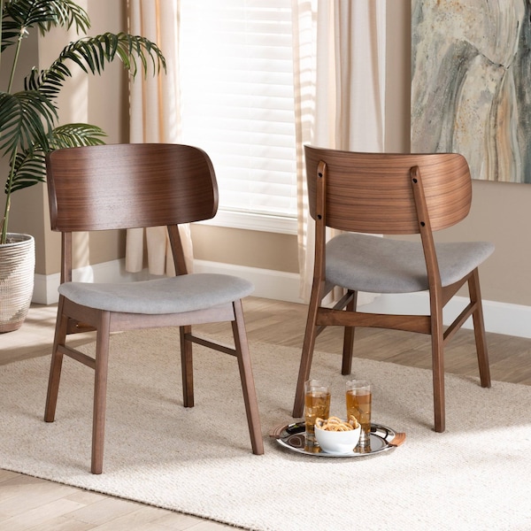 Baxton Studio Alston Mid-Century Grey Fabric Upholstered and Walnut Brown Finished Wood Dining Chair Set(2PC) PR - 191-2PC-11707-ZORO
