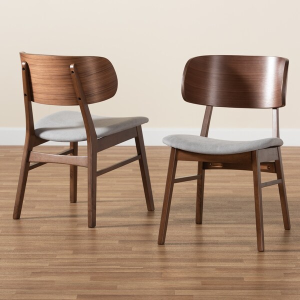 Baxton Studio Alston Mid-Century Grey Fabric Upholstered and Walnut Brown Finished Wood Dining Chair Set(2PC) PR - 191-2PC-11707-ZORO