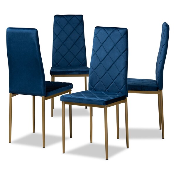 Baxton Studio Blaise Glam and Luxe Navy Blue Velvet Upholstered and Gold Finished Metal Dining Chair Set (4PC) - 194-4PC-11774-ZORO