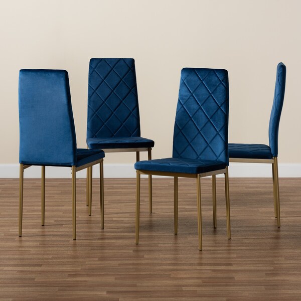 Baxton Studio Blaise Glam and Luxe Navy Blue Velvet Upholstered and Gold Finished Metal Dining Chair Set (4PC) - 194-4PC-11774-ZORO