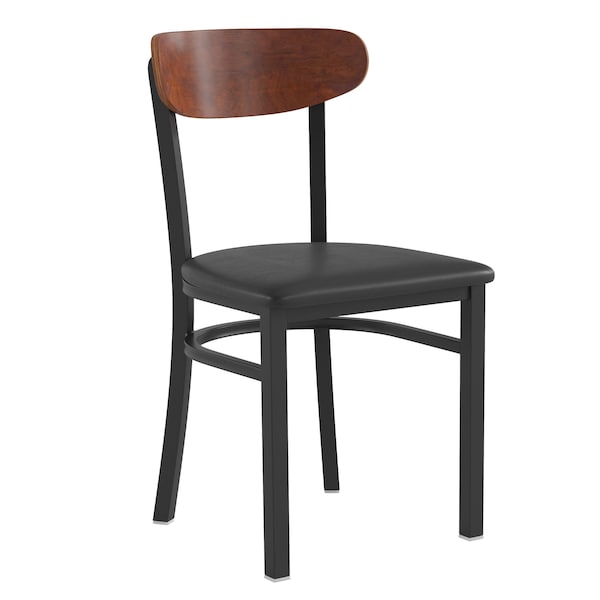 Flash Furniture Black Vinyl Seat Dining Chair with Walnut Wood Back - XU-DG6V5BV-WAL-GG