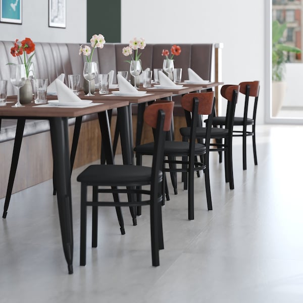 Flash Furniture Black Vinyl Seat Dining Chair with Walnut Wood Back - XU-DG6V5BV-WAL-GG