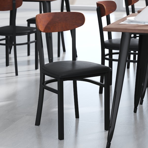 Flash Furniture Black Vinyl Seat Dining Chair with Walnut Wood Back - XU-DG6V5BV-WAL-GG