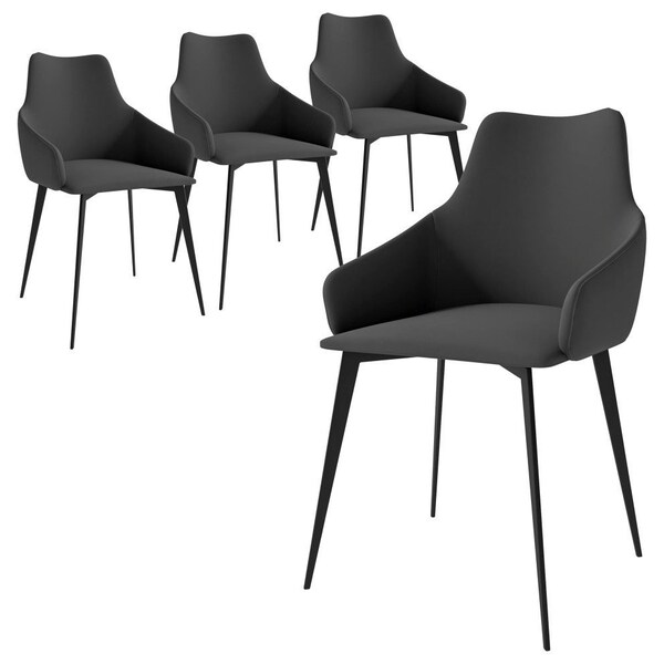 Leisuremod Sonnet Modern Dining Chair in Grey Leather and Iron Legs, 4PK - SC51GR4