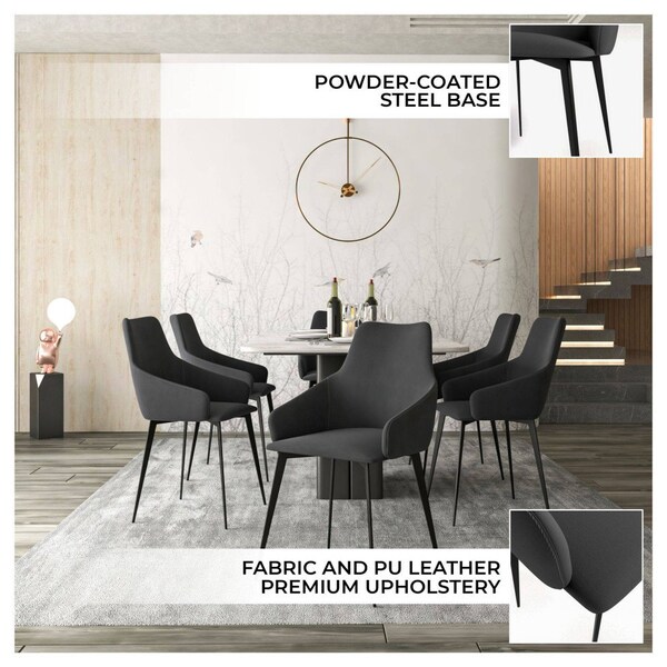 Leisuremod Sonnet Modern Dining Chair in Grey Leather and Iron Legs, 4PK - SC51GR4