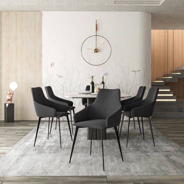 Leisuremod Sonnet Modern Dining Chair in Grey Leather and Iron Legs, 4PK - SC51GR4